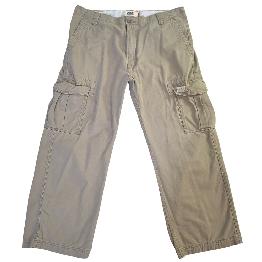 Vtg Levis Loose Straight Cargo Pants Mens 38x30 Beige Cotton Utility Trousers Y2